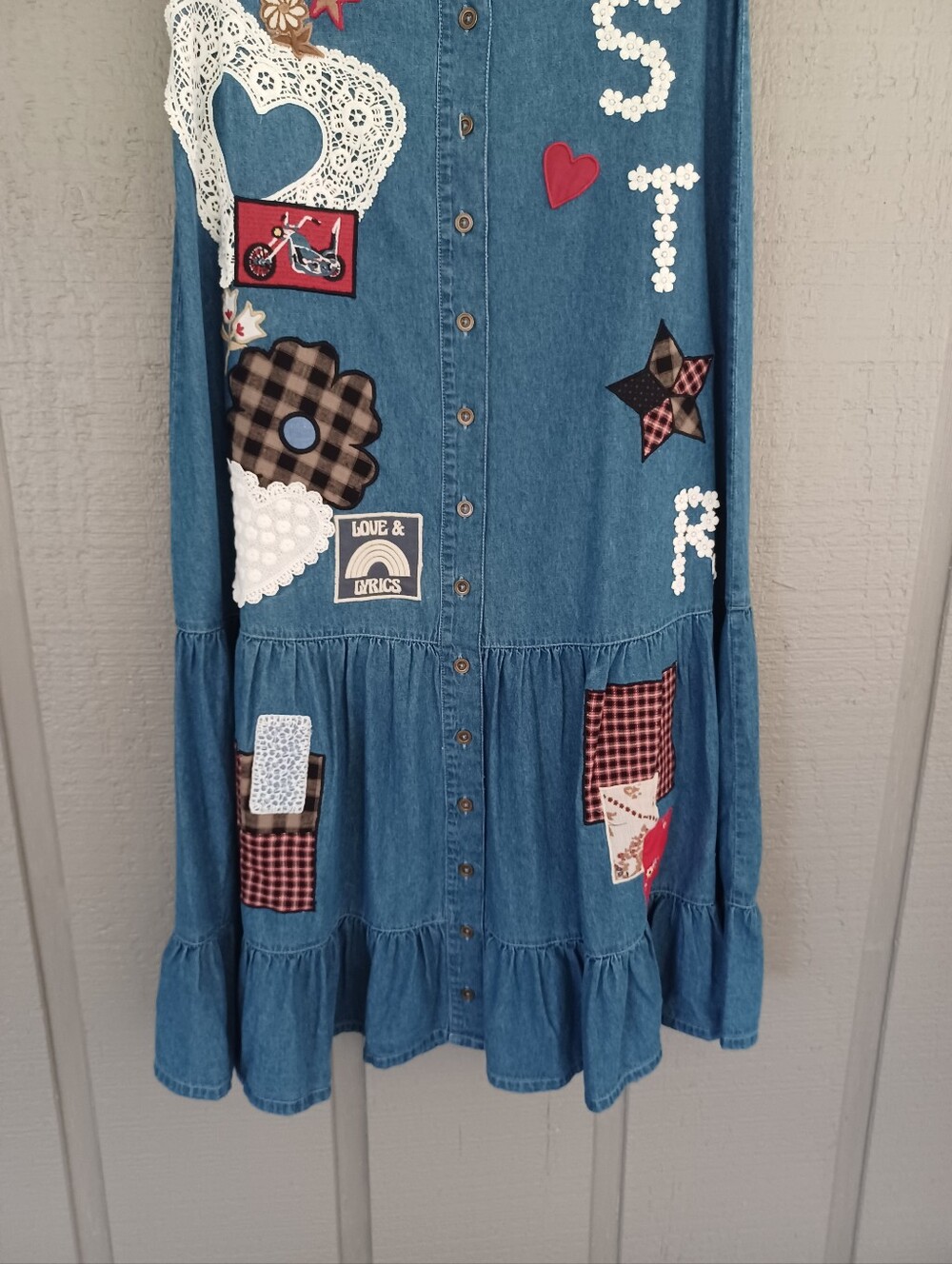 Spell Bombshell Patchwork Maxi Skirt Size XXL Cotton High Rise Boho Chambray - Picture 4 of 12